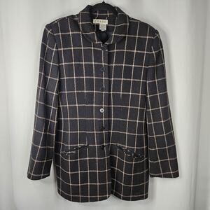 Chaus Women's Black Vintage Plaid Lambs Wool Double Breasted Career Blazer Sz 12